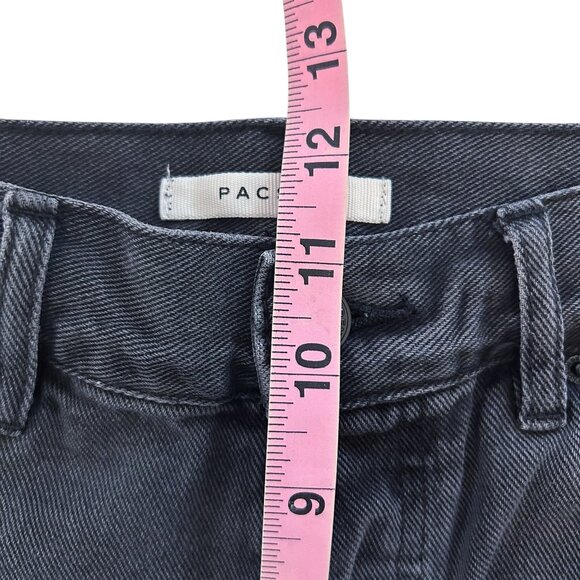 PACSUN Black Denim High Rise Straight Leg‎ Jeans Button Fly Frayed Distressed 25 - Picture 13 of 15